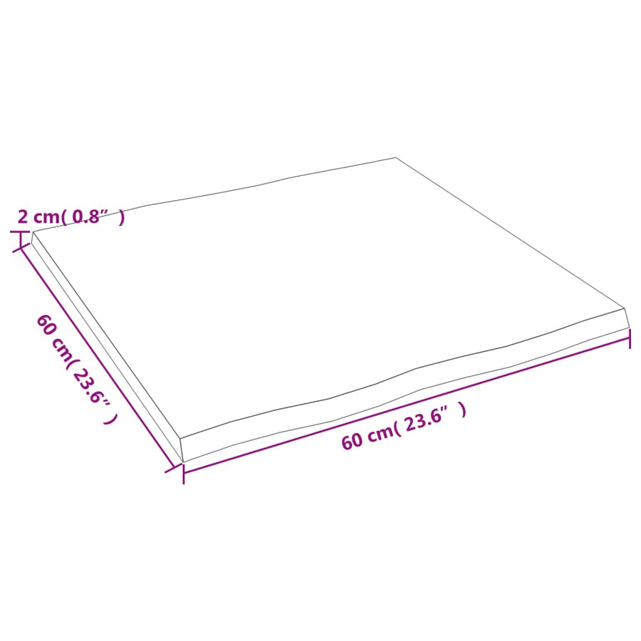Tafelblad natuurlijke rand 60x60x2 cm massief eikenhout 60 x 60 x 2 cm