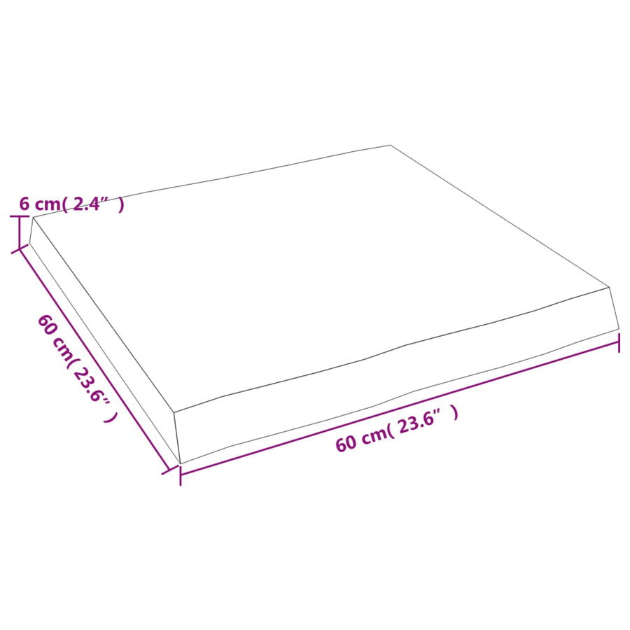Tafelblad natuurlijke rand 60x60x(2-6) cm massief eikenhout 60 x 60 x 6 cm