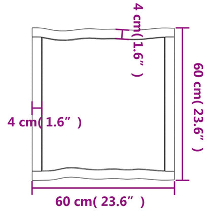 Tafelblad natuurlijke rand 60x60x(2-6) cm massief eikenhout 60 x 60 x 6 cm