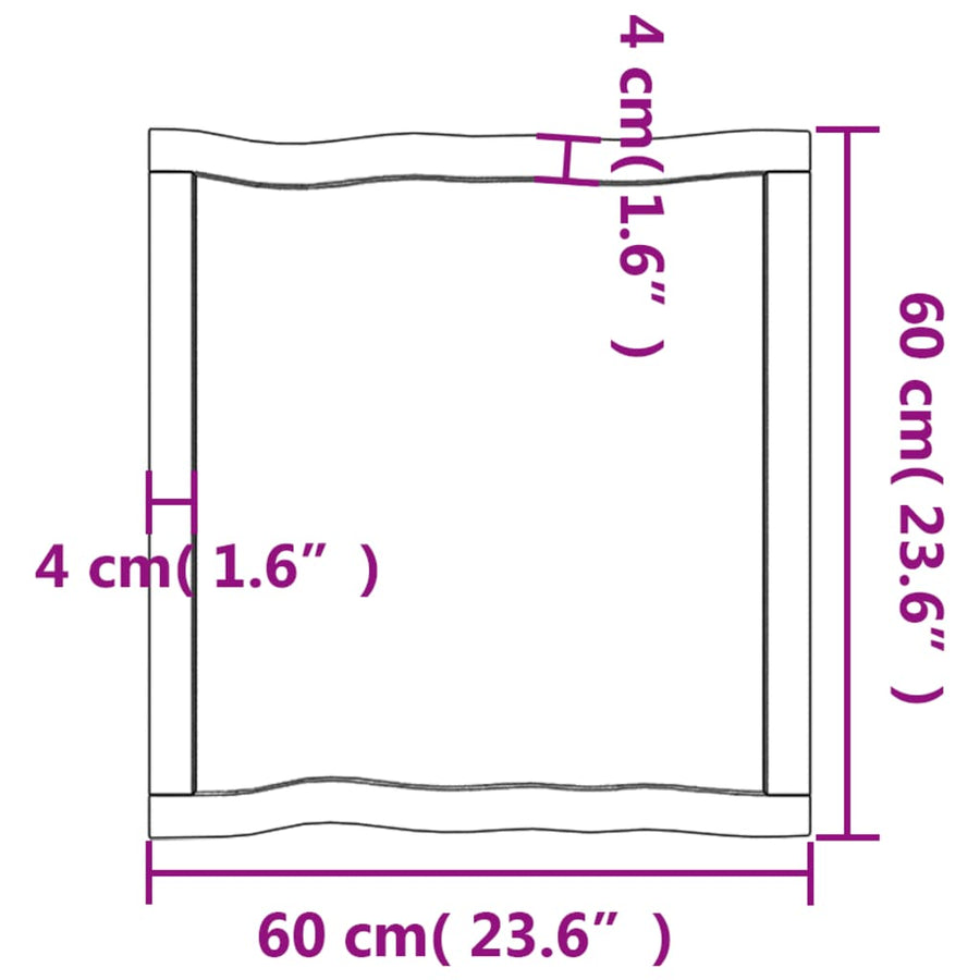 Tafelblad natuurlijke rand 60x60x(2-6) cm massief eikenhout 60 x 60 x 6 cm