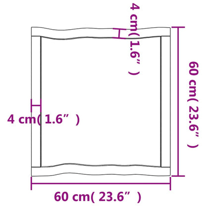 Tafelblad Natuurlijke Rand 60X60X(2-6) Cm Eikenhout Lichtbruin 60 x 60 x 6 cm
