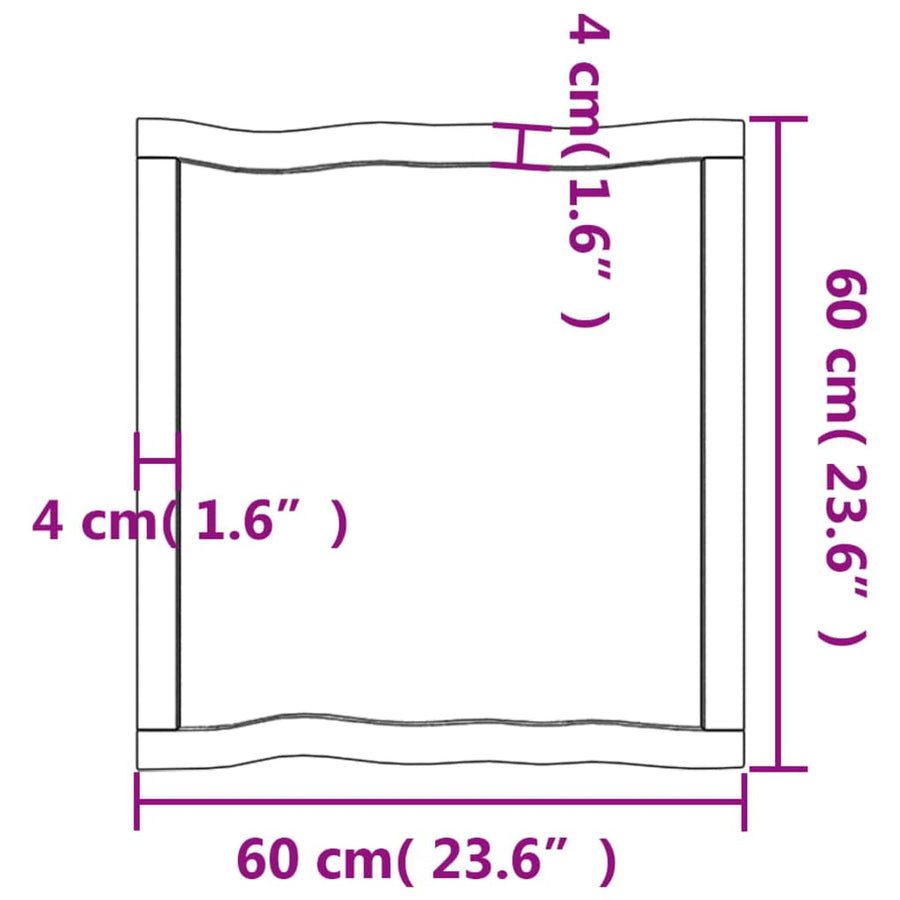 Tafelblad Natuurlijke Rand 60X60X(2-6) Cm Eikenhout Lichtbruin 60 x 60 x 6 cm
