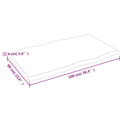 Tafelblad Natuurlijke Rand 00X60X(2-4)Cm Eikenhout Lichtbruin 100 x 60 x 4 cm