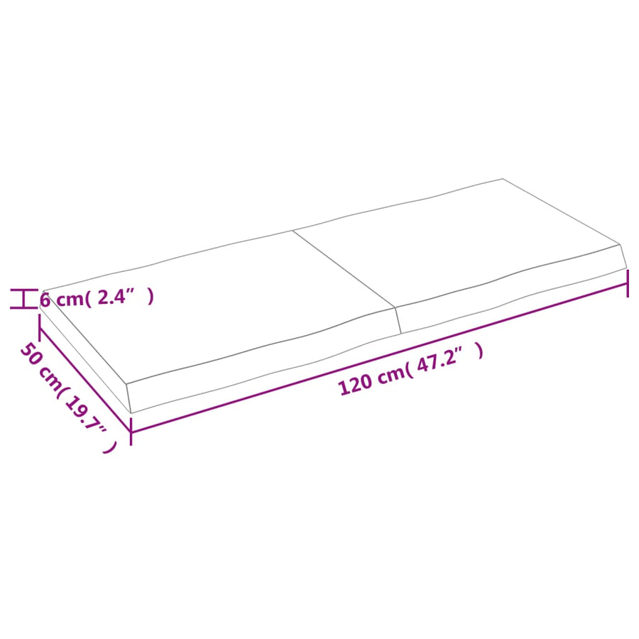 Tafelblad Natuurlijke Rand 20X50X(2-6)Cm Eikenhout Lichtbruin 120 x 50 x 6 cm