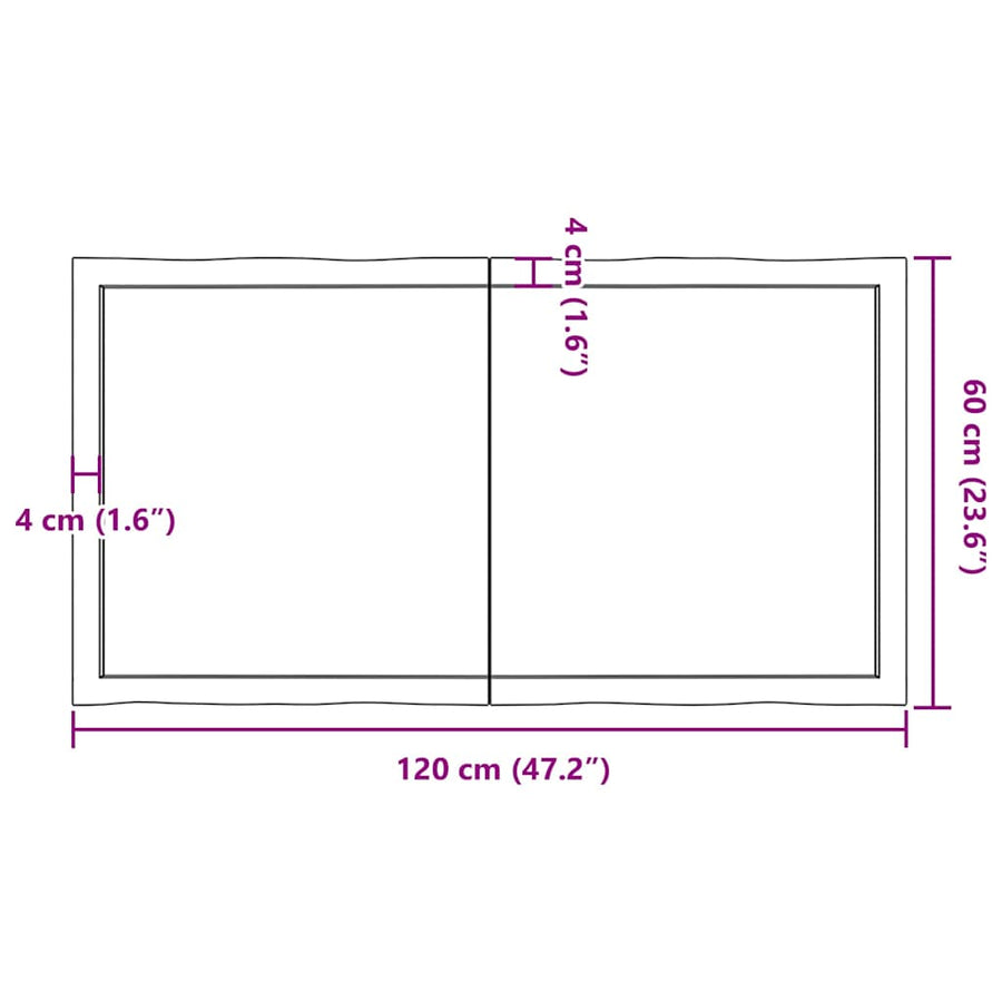 Tafelblad natuurlijke rand 120x60x(2-6)cm eikenhout lichtbruin