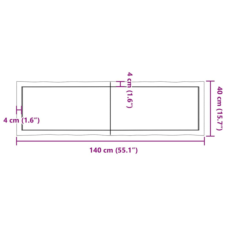 Tafelblad Natuurlijke Rand 140X40X(2-4) Cm Eikenhout Lichtbruin 140 x 40 x 4 cm