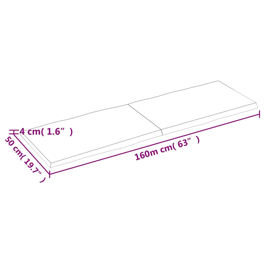 Tafelblad Natuurlijke Rand 160X50X(2-4) Cm Eikenhout Lichtbruin 160 x 50 x 4 cm