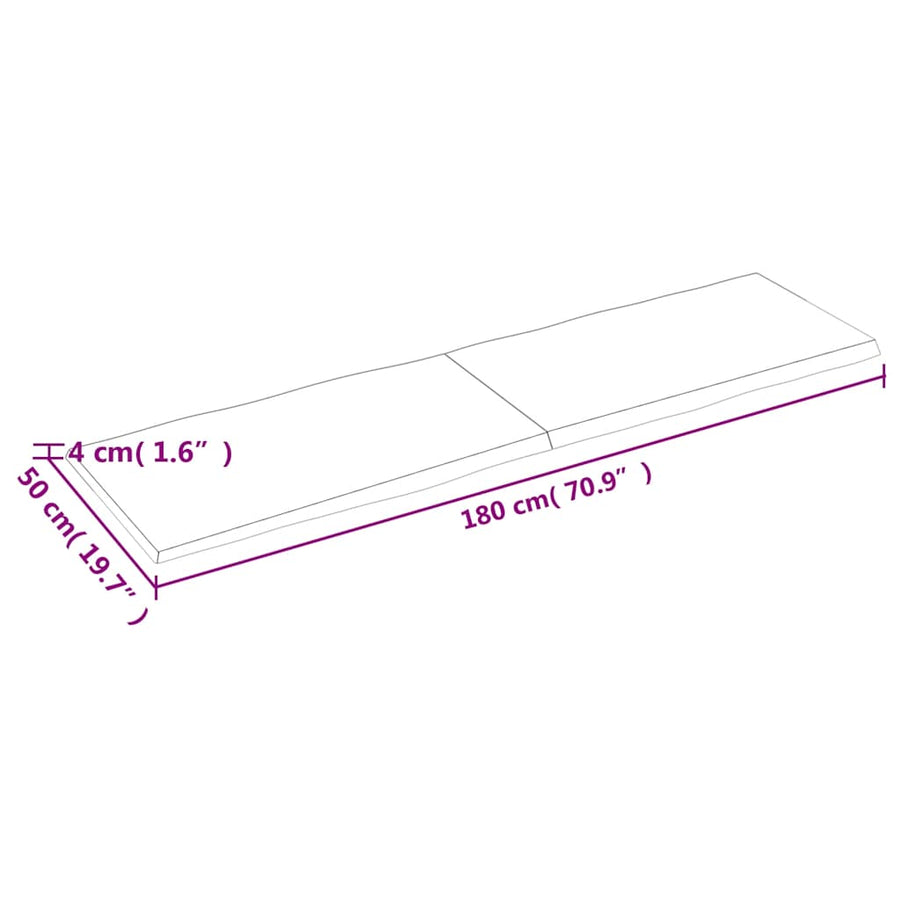 Tafelblad Natuurlijke Rand 180X50X(2-4) Cm Eikenhout Lichtbruin 180 x 50 x 4 cm
