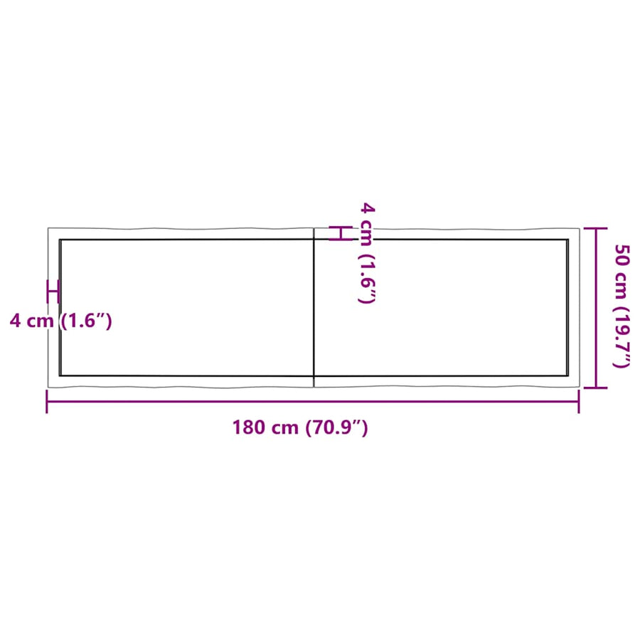Tafelblad Natuurlijke Rand 180X50X(2-4) Cm Eikenhout Lichtbruin 180 x 50 x 4 cm