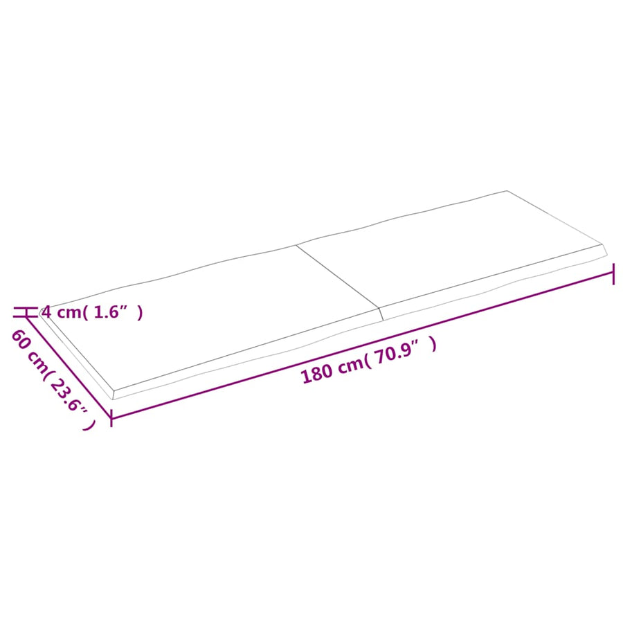 Tafelblad natuurlijke rand 180x60x(2-4) cm eikenhout lichtbruin