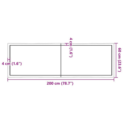 Tafelblad Natuurlijke Rand 200X60X(2-4) Cm Eikenhout Lichtbruin 200 x 60 x 4 cm