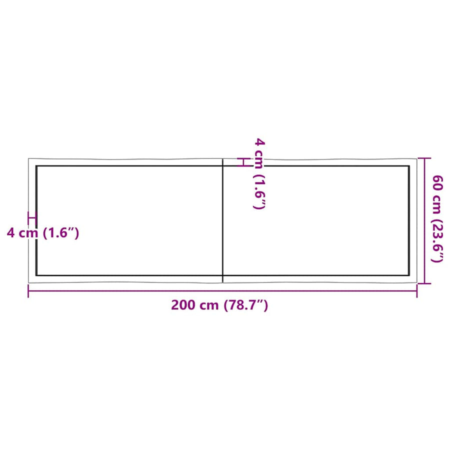 Tafelblad Natuurlijke Rand 200X60X(2-4) Cm Eikenhout Lichtbruin 200 x 60 x 4 cm