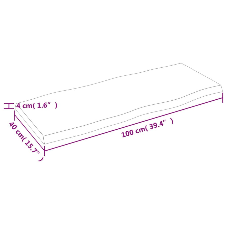 Tafelblad Natuurlijke Rand 00X40X(2-4)Cm Eikenhout Donkerbruin 100 x 40 x 4 cm