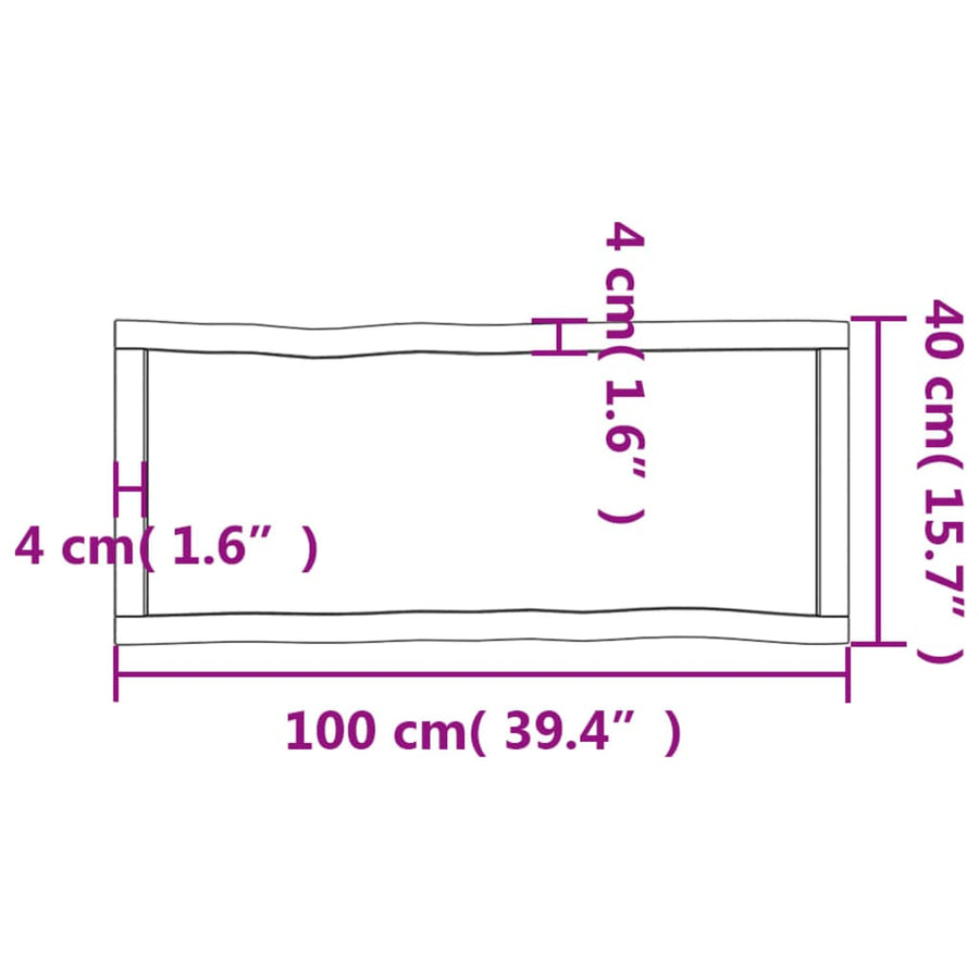 Tafelblad Natuurlijke Rand 00X40X(2-4)Cm Eikenhout Donkerbruin 100 x 40 x 4 cm