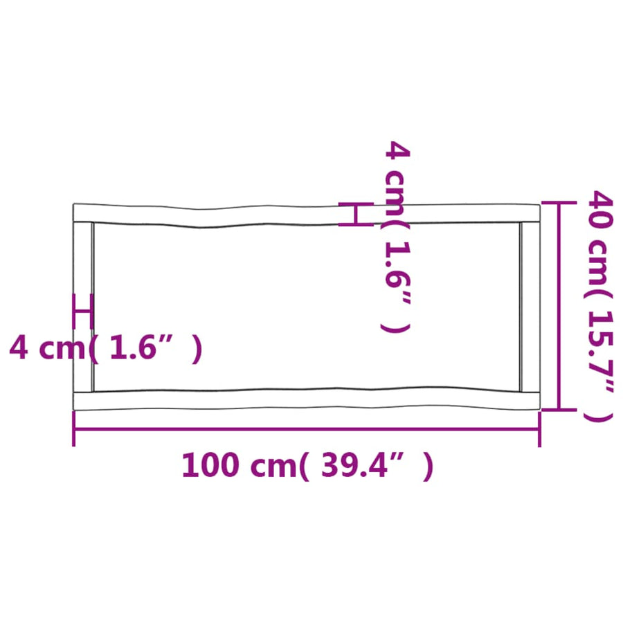 Tafelblad Natuurlijke Rand 00X40X(2-6)Cm Eikenhout Donkerbruin 100 x 40 x 6 cm