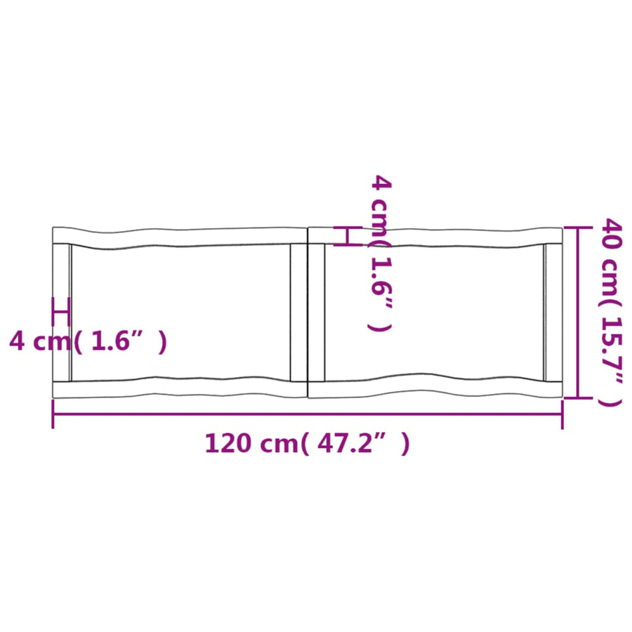 Tafelblad Natuurlijke Rand 20X40X(2-4)Cm Eikenhout Donkerbruin 120 x 40 x 4 cm