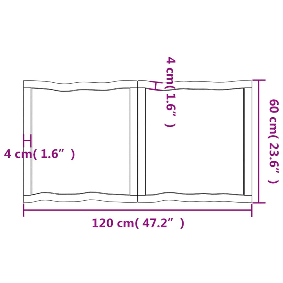 Tafelblad Natuurlijke Rand 20X60X(2-4)Cm Eikenhout Donkerbruin 120 x 60 x 4 cm