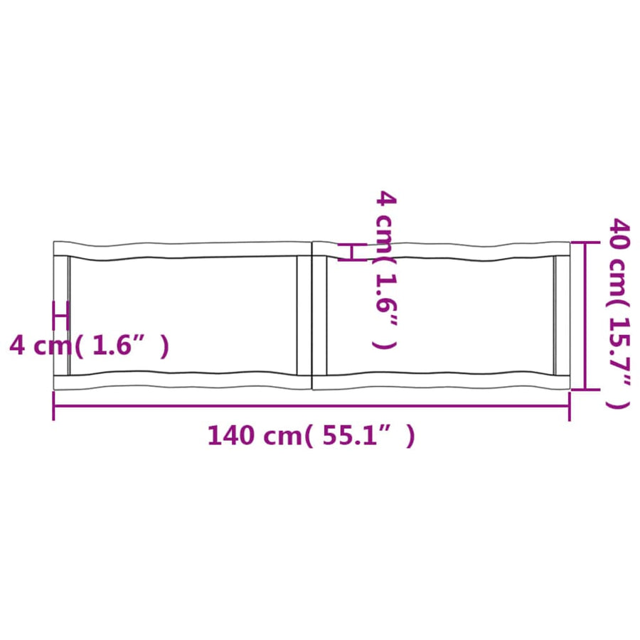 Tafelblad Natuurlijke Rand 40X40X(2-4)Cm Eikenhout Donkerbruin 140 x 40 x 4 cm