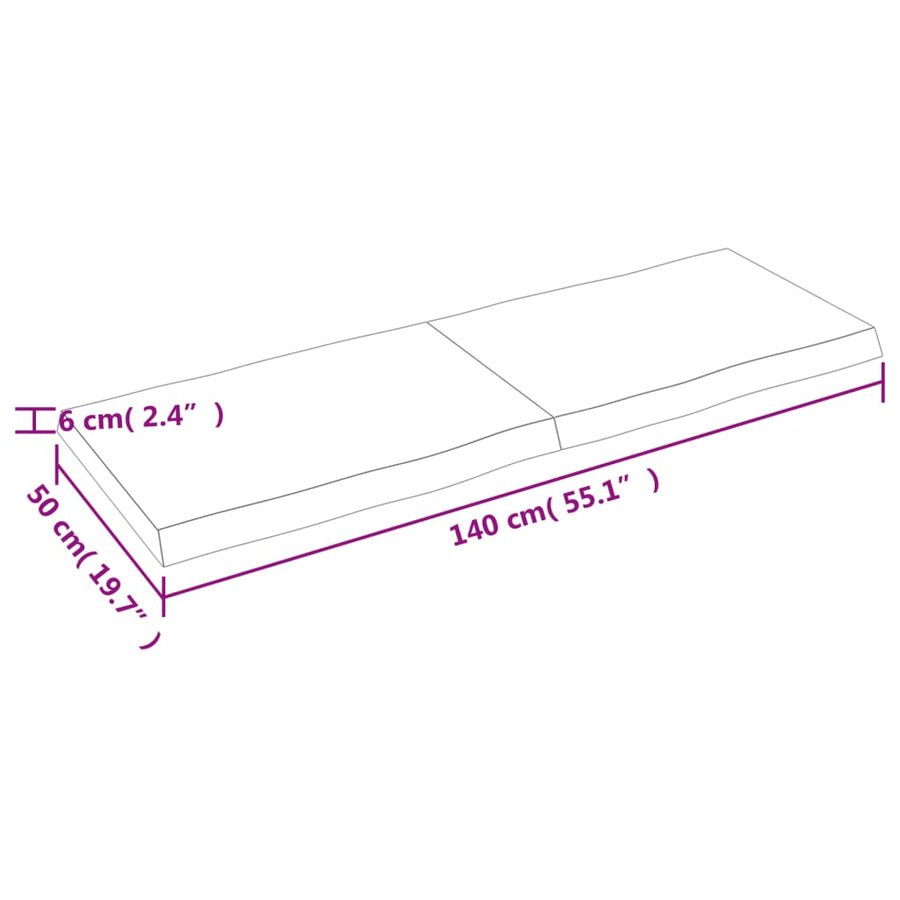 Tafelblad Natuurlijke Rand 40X50X(2-6)Cm Eikenhout Donkerbruin 140 x 50 x 6 cm