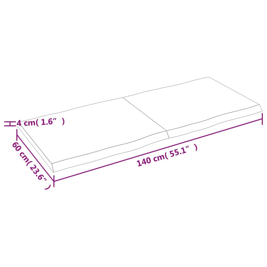Tafelblad Natuurlijke Rand 40X60X(2-4)Cm Eikenhout Donkerbruin 140 x 60 x 4 cm