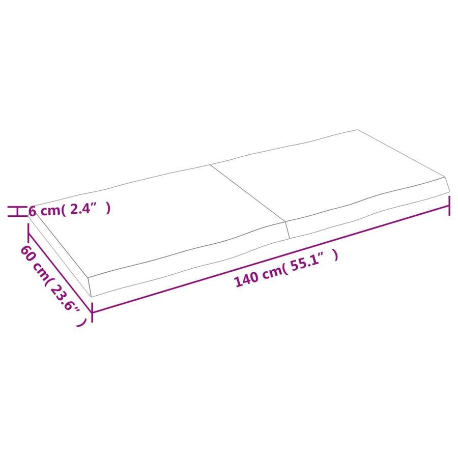 Tafelblad Natuurlijke Rand 40X60X(2-6)Cm Eikenhout Donkerbruin 140 x 60 x 6 cm