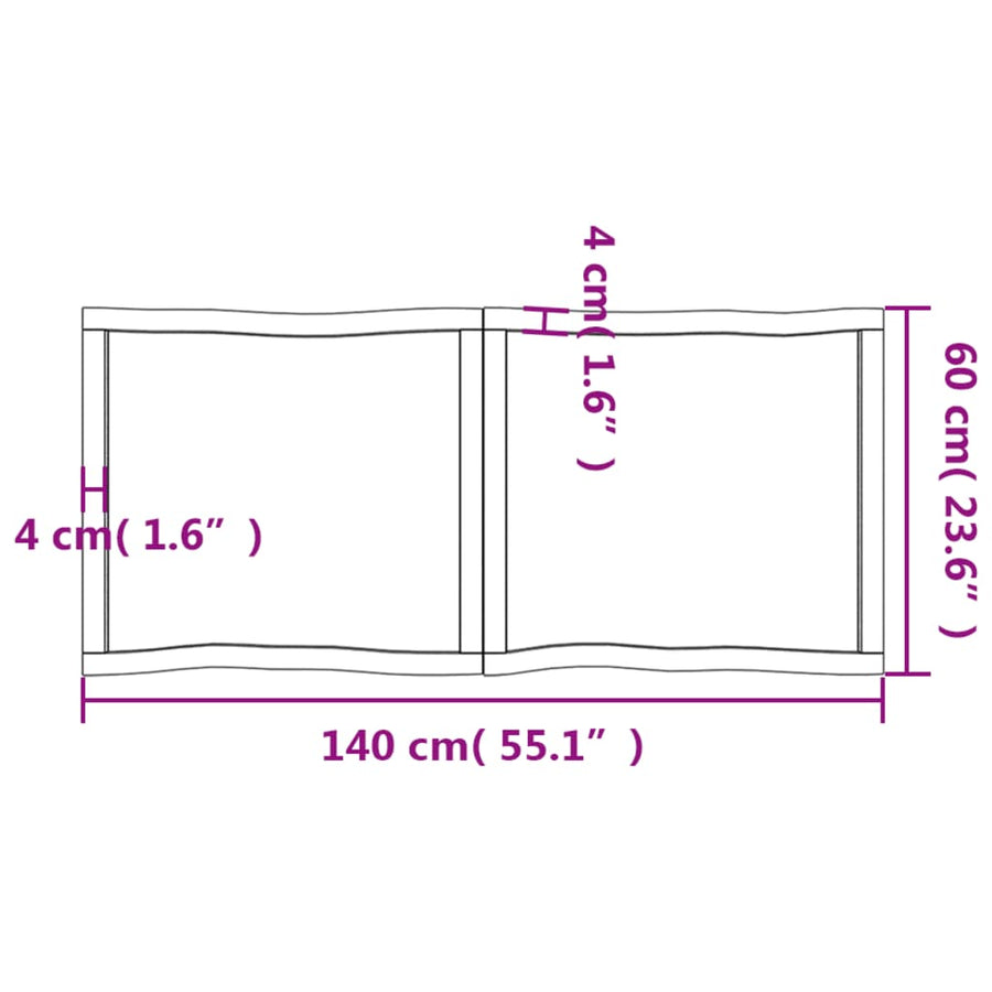 Tafelblad Natuurlijke Rand 40X60X(2-6)Cm Eikenhout Donkerbruin 140 x 60 x 6 cm