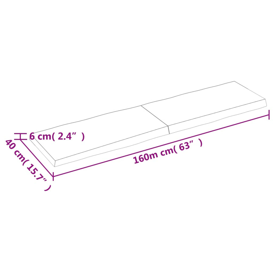 Tafelblad Natuurlijke Rand 60X40X(2-6)Cm Eikenhout Donkerbruin 160 x 40 x 6 cm