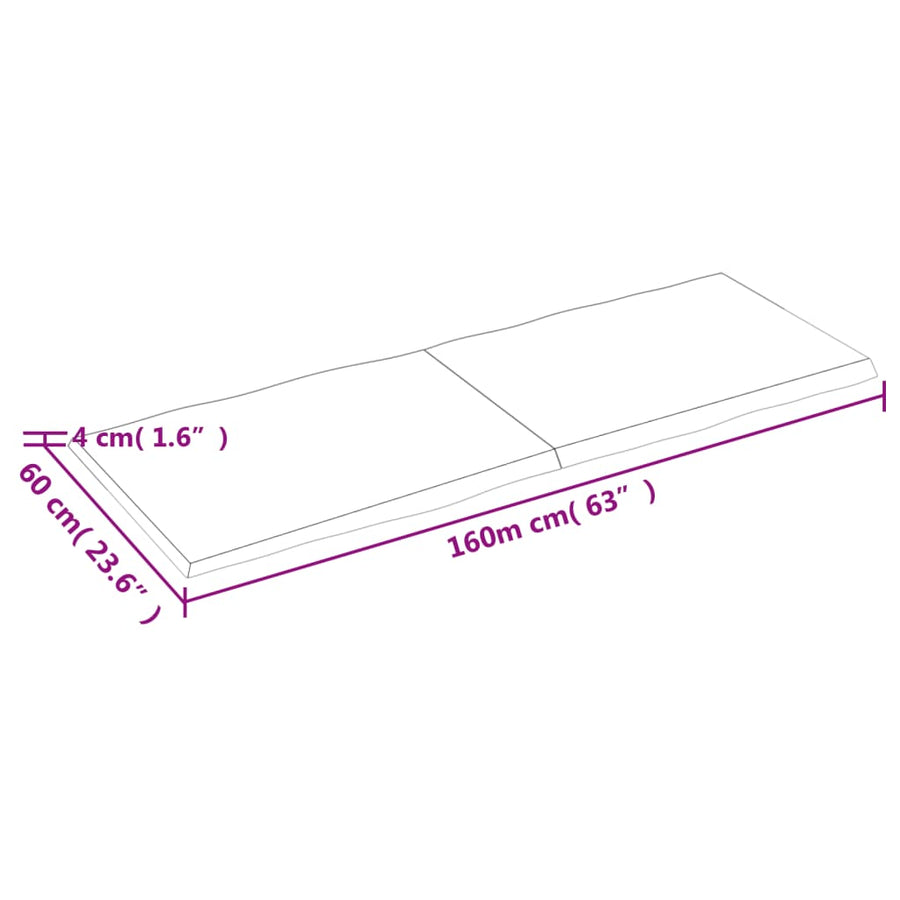 Tafelblad Natuurlijke Rand 60X60X(2-4)Cm Eikenhout Donkerbruin 160 x 60 x 4 cm