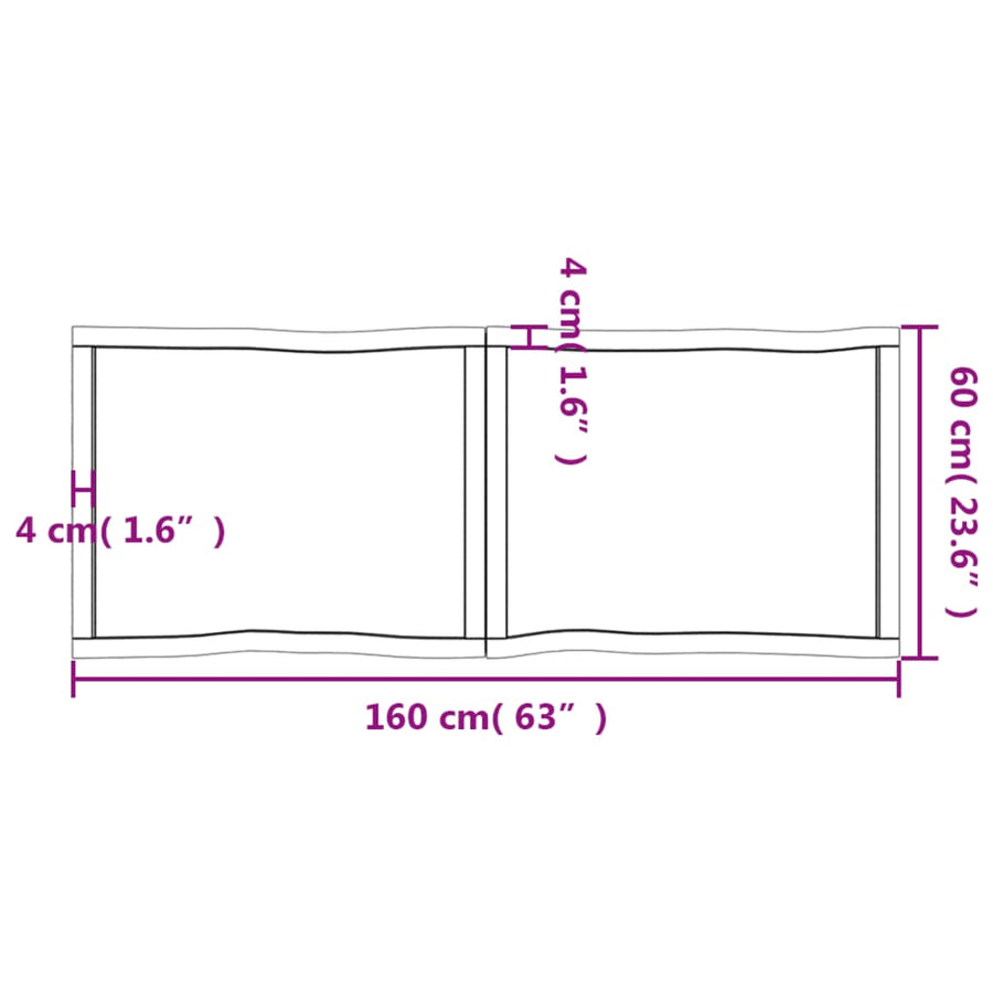 Tafelblad Natuurlijke Rand 60X60X(2-4)Cm Eikenhout Donkerbruin 160 x 60 x 4 cm