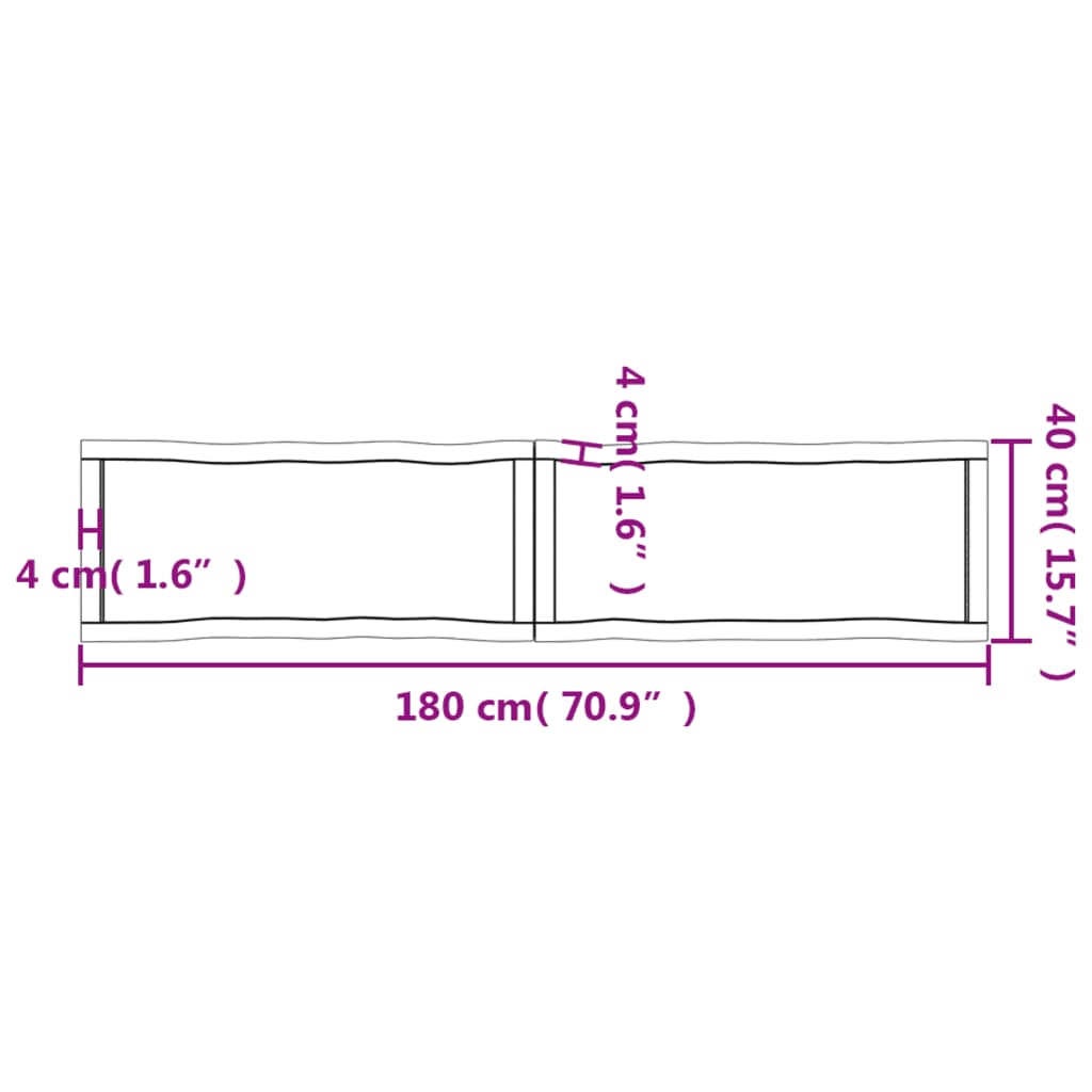 Tafelblad Natuurlijke Rand 80X40X(2-4)Cm Eikenhout Donkerbruin 180 x 40 x 4 cm