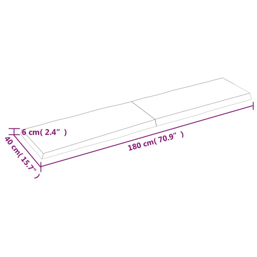 Tafelblad Natuurlijke Rand 80X40X(2-6)Cm Eikenhout Donkerbruin 180 x 40 x 6 cm