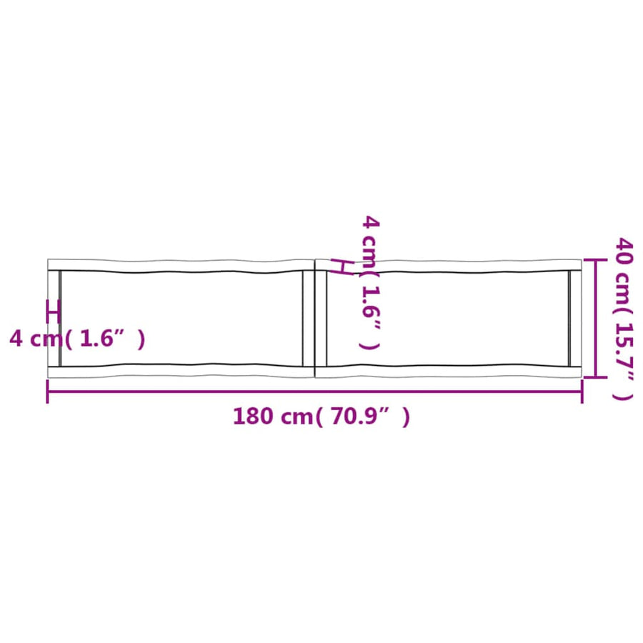 Tafelblad Natuurlijke Rand 80X40X(2-6)Cm Eikenhout Donkerbruin 180 x 40 x 6 cm