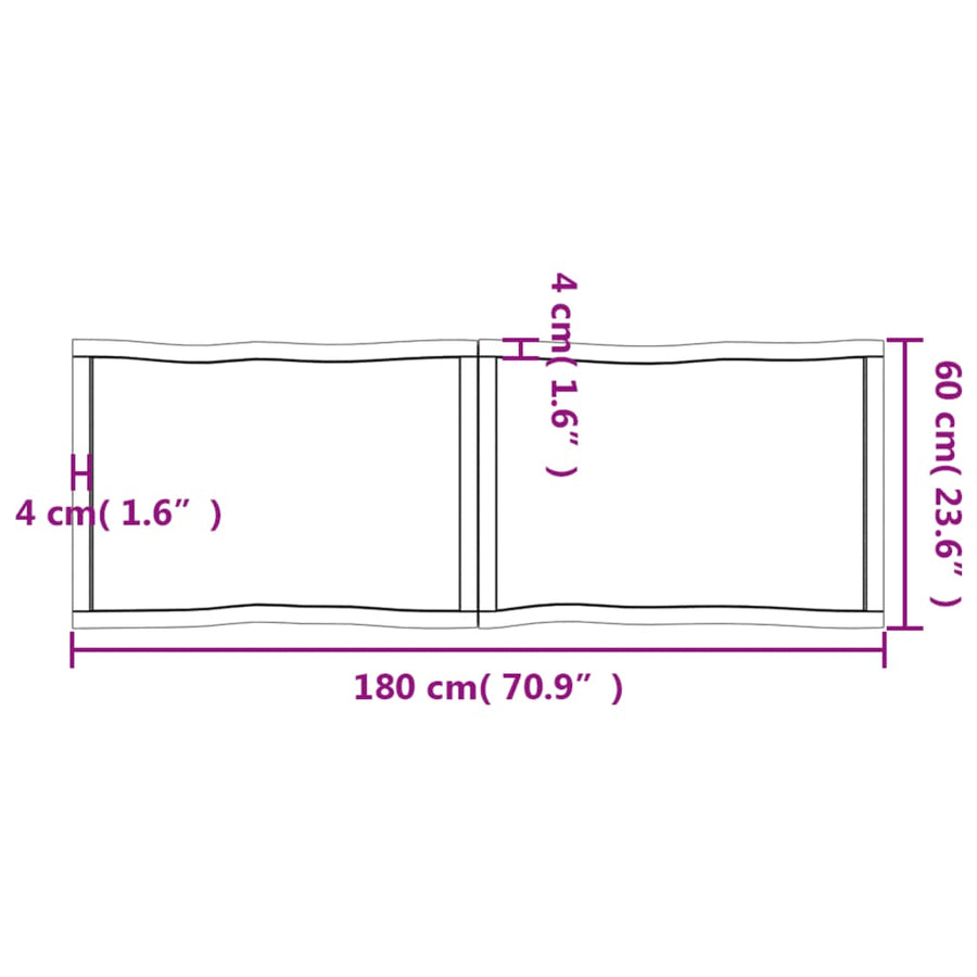 Tafelblad Natuurlijke Rand 80X60X(2-4)Cm Eikenhout Donkerbruin 180 x 60 x 4 cm