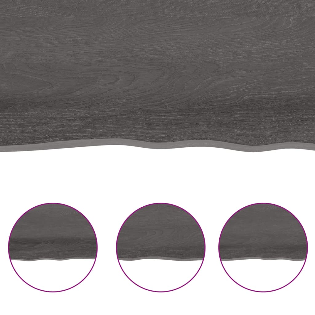 Tafelblad Natuurlijke Rand 80X60X(2-6)Cm Eikenhout Donkerbruin 180 x 60 x 6 cm