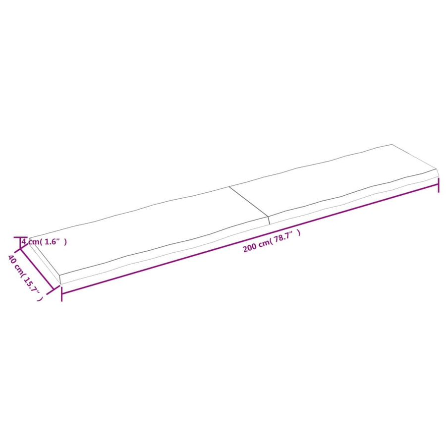 Tafelblad Natuurlijke Rand 200X40X(2-4)Cm Eikenhout Donkerbruin 200 x 40 x 4 cm