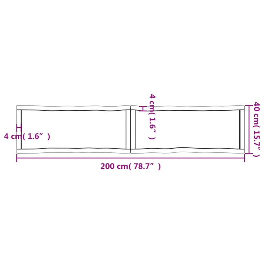 Tafelblad Natuurlijke Rand 200X40X(2-4)Cm Eikenhout Donkerbruin 200 x 40 x 4 cm
