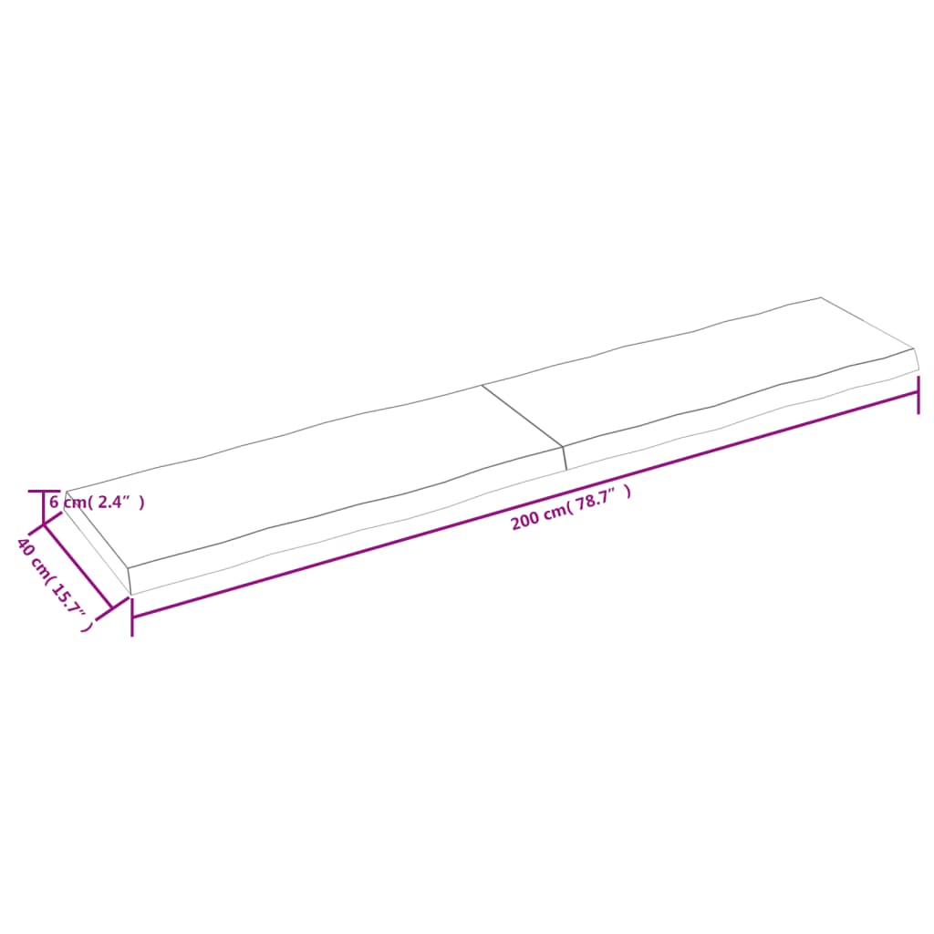 Tafelblad Natuurlijke Rand 200X40X(2-6)Cm Eikenhout Donkerbruin 200 x 40 x 6 cm