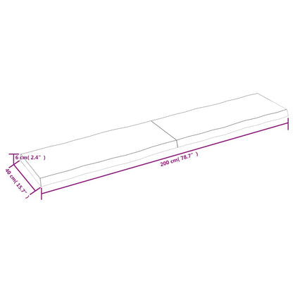 Tafelblad Natuurlijke Rand 200X40X(2-6)Cm Eikenhout Donkerbruin 200 x 40 x 6 cm