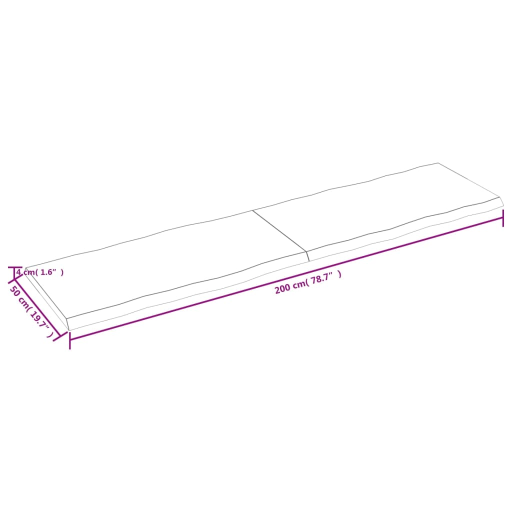 Tafelblad Natuurlijke Rand 200X50X(2-4)Cm Eikenhout Donkerbruin 200 x 50 x 4 cm
