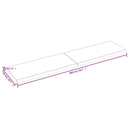 Tafelblad Natuurlijke Rand 200X50X(2-4)Cm Eikenhout Donkerbruin 200 x 50 x 4 cm