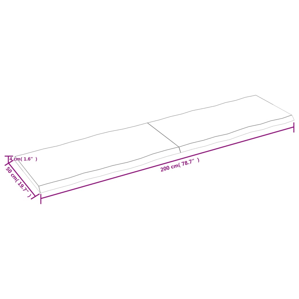Tafelblad Natuurlijke Rand 200X50X(2-4)Cm Eikenhout Donkerbruin 200 x 50 x 4 cm