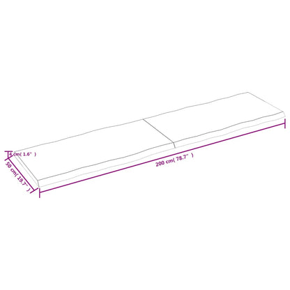 Tafelblad Natuurlijke Rand 200X50X(2-4)Cm Eikenhout Donkerbruin 200 x 50 x 4 cm