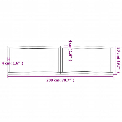 Tafelblad Natuurlijke Rand 200X50X(2-6)Cm Eikenhout Donkerbruin 200 x 50 x 6 cm