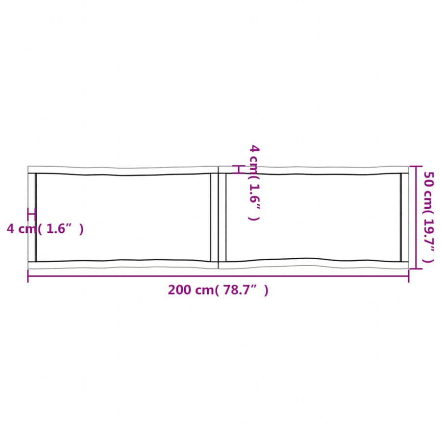 Tafelblad Natuurlijke Rand 200X50X(2-6)Cm Eikenhout Donkerbruin 200 x 50 x 6 cm
