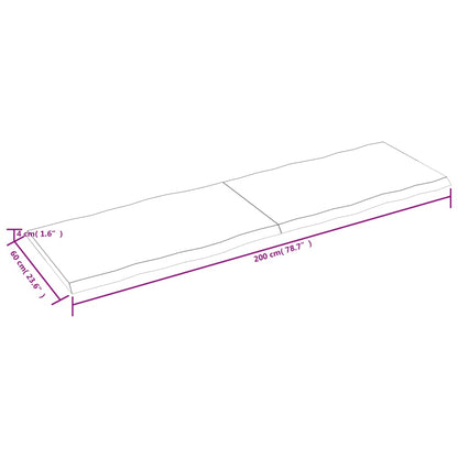 Tafelblad Natuurlijke Rand 200X60X(2-4)Cm Eikenhout Donkerbruin 200 x 60 x 4 cm