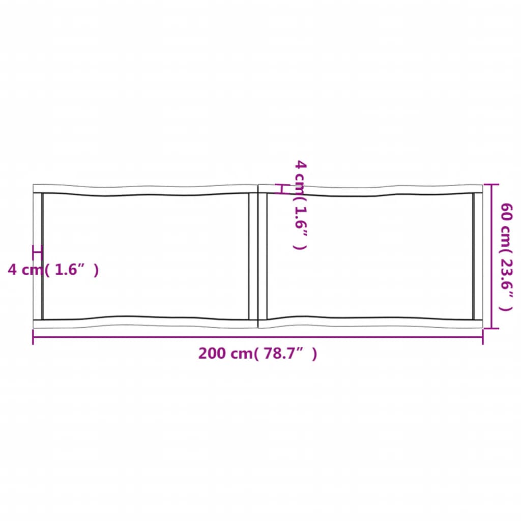 Tafelblad Natuurlijke Rand 200X60X(2-4)Cm Eikenhout Donkerbruin 200 x 60 x 4 cm
