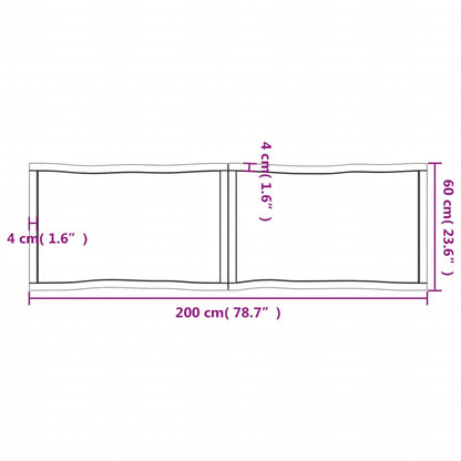 Tafelblad Natuurlijke Rand 200X60X(2-4)Cm Eikenhout Donkerbruin 200 x 60 x 4 cm