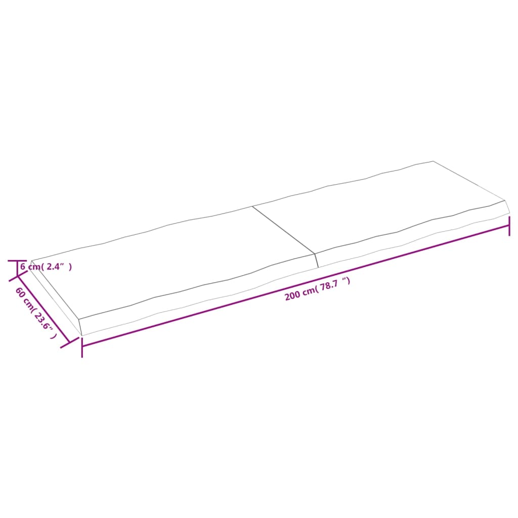 Tafelblad Natuurlijke Rand 200X60X(2-6)Cm Eikenhout Donkerbruin 200 x 60 x 6 cm
