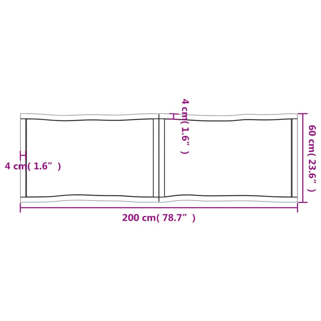 Tafelblad Natuurlijke Rand 200X60X(2-6)Cm Eikenhout Donkerbruin 200 x 60 x 6 cm