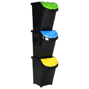 Waste bins with lids stackable 3 pcs PP 120 L black